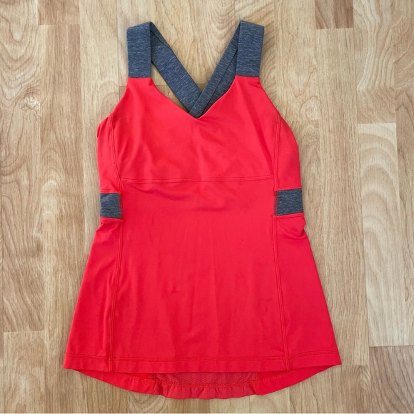 Lululemon Push Ur Limits Tank Top Red Coral Gray Size 6 Criss Cross Back Passion - Picture 2 of 16